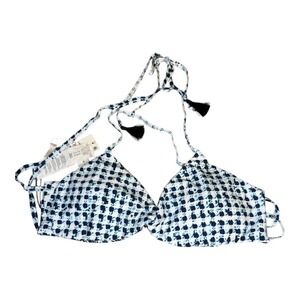 Lucky Brand Bikini Top Floral Print Tassel Tie Swimsuit XS Reversible‎ NWT